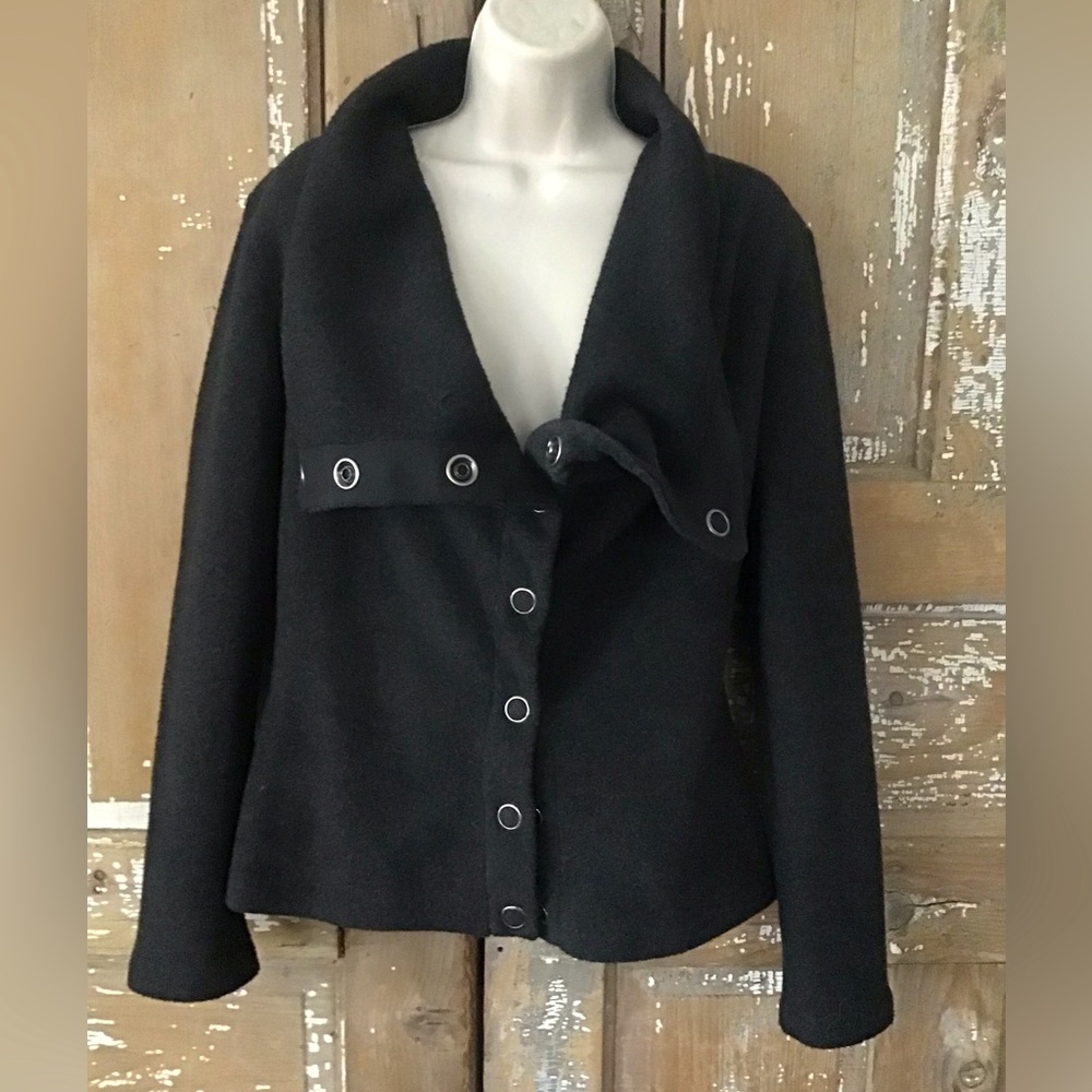 Ronen Chen Fleece Jacket Snap Front Size 8 (2) Charcoal Gray Minimalist